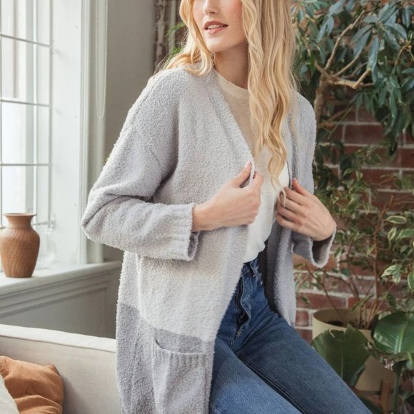 Cozy Cloud Wrap Cardigan - Grey-Cream / ONE-SIZE  Brand new with tag attached - Picture 1 of 7